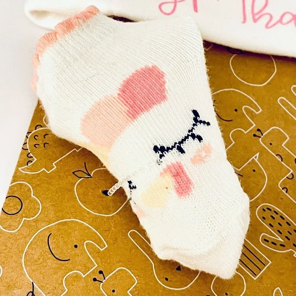 NWT 3Pc Baby Girl 0/6 months White Pink My 1st Thanksgiving ears hat & socks Set